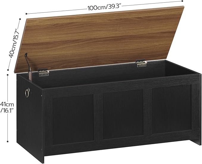 HOOBRO Storage Bench, 39.3" Retro Wooden Storage Chest, Wooden Storage Trunk - Image 3