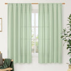 Light Green Linen Window Curtains 63 Inch Length by LAMIT