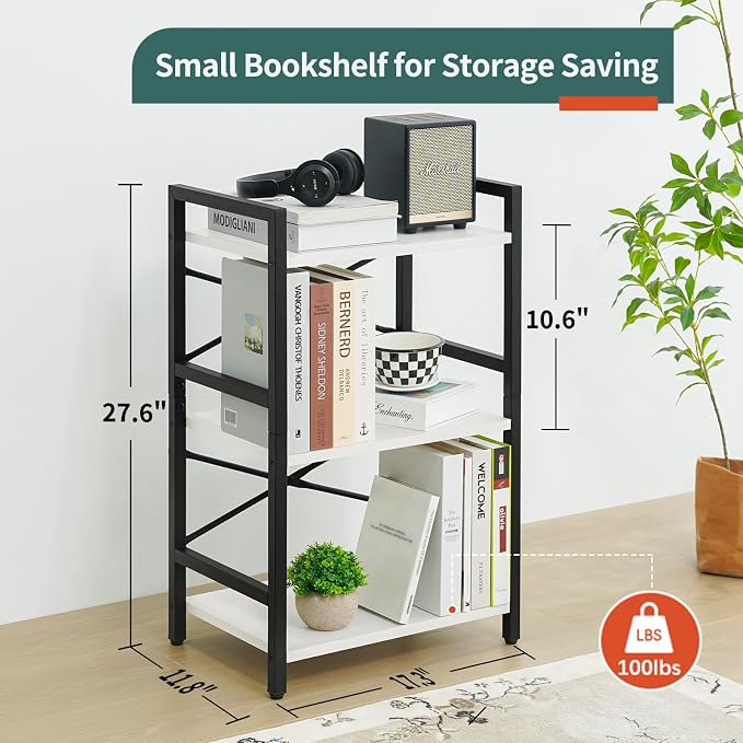 Yoobure Bookshelf Small Book Shelf, Solid Industrial 3 Tier Shelf Bookcase - Image 3