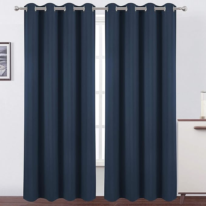 Navy Blue Blackout Curtains 52 x 84 inch/Set of 2 Curtain Panels Room Darkening by Lemomo