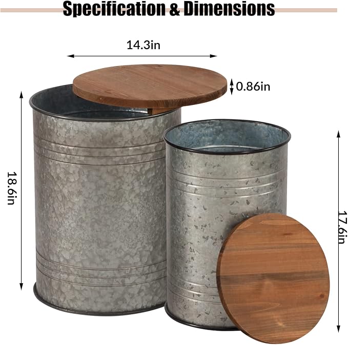 Poofzy Farmhouse End Tables Set of 2, Galvanized Metal Decor Side Table - Image 3