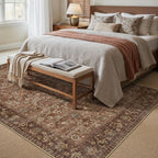 5x7 Brick Red Vintage Floral Washable Area Rug - Image 3