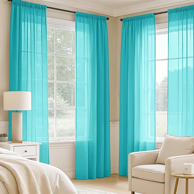 MIULEE Turquoise Sheer Curtains 96 Inches Long 4 Panels 42 x 96 Inches | Light - Image 2