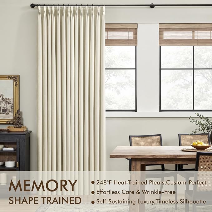 MIULEE Cream Pinch Pleated 100% Blackout Linen Curtains 40x102 Inches | Room - Image 3