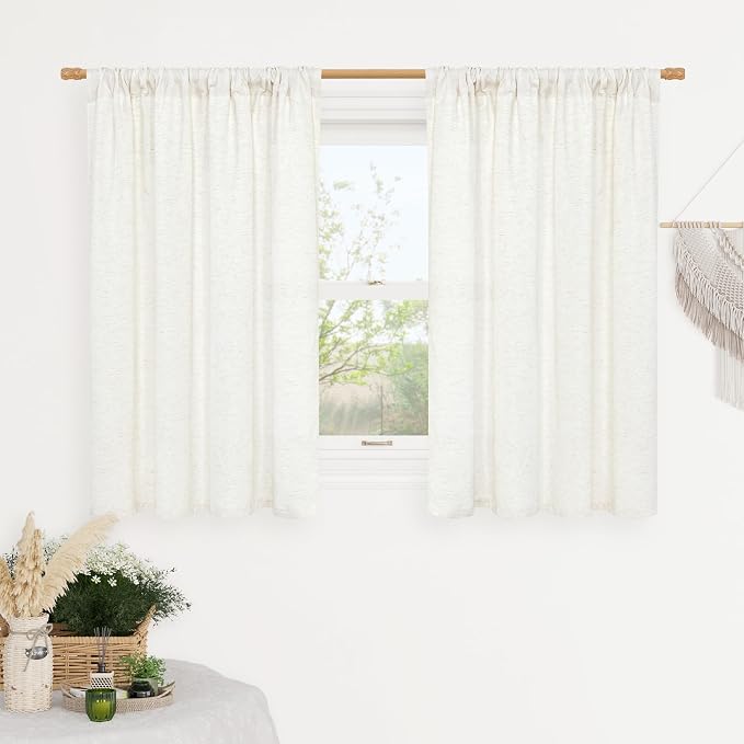 Semi Sheer Natural Linen Curtains 45 Inches Long by LAMIT