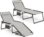 GYMAX Lounge Chair for Outside, 440lbs 27” Oversize Folding Beach Tanning by GYMAX