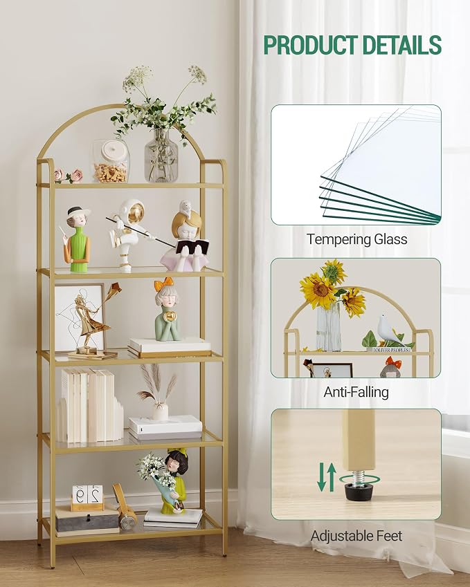 Hzuaneri Bookcase Bookshelf, Tempered Glass Bookshelves, Slim Shelving Unit - Image 4