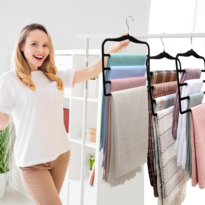 Closet Organizers and Storage, 2 Pack Pants-Hanger-Space-Saving, Velvet Clothes - Image 3