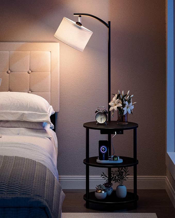 Round Side Table with Lamp and USB Ports, 3-Tier Small End Table - Image 7