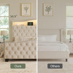 Belffin Queen Size Bed Frame and Headboard, 50.9" Velvet Upholstered Wingback - Image 8