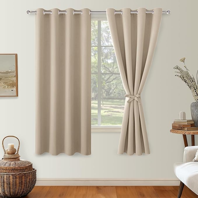 Blackout Curtains for Bedroom, 52 x 63 Inches Length Taupe 2 Panels | Thermal - Image 8