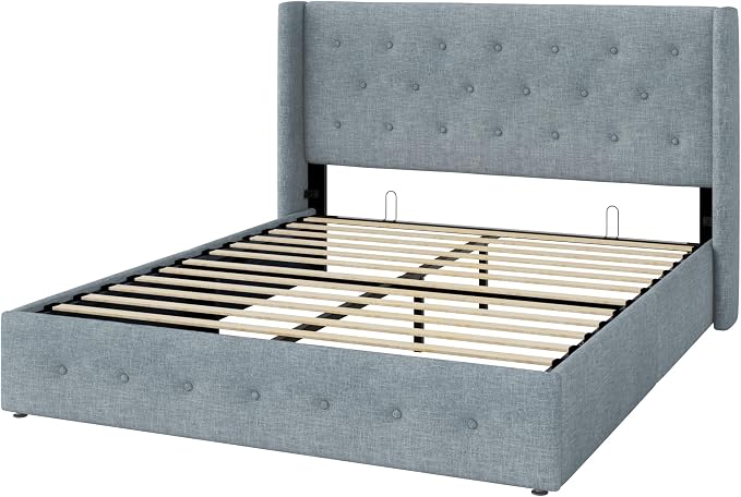 Allewie Full Size Lift Up Storage Bed, Button Tufted Headboard - Image 9