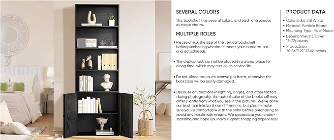 Bookshelf, 6-Tier Floor Bookcase - Image 9