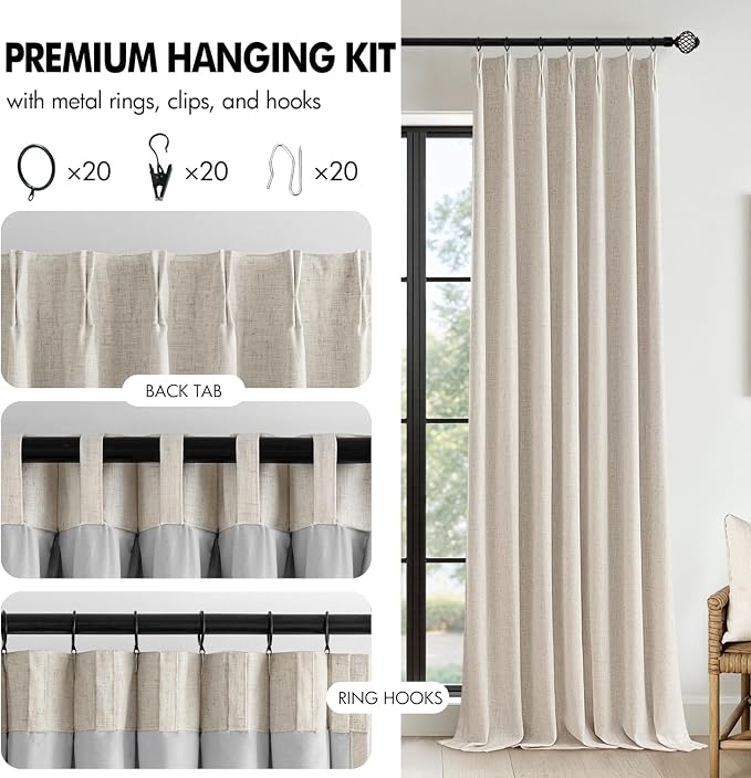 MIULEE Beige Pinch Pleated 100% Blackout Linen Curtains 40x63 Inches | Room - Image 8
