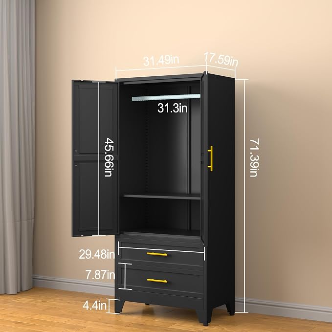 erosoei Metal Armoire Wardrobe Closet, 71 "Metal Clothing Storage Cabinet - Image 2