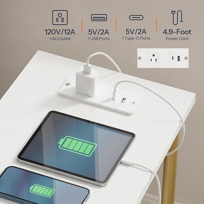 HOOBRO Side Table with Charging Station, Nightstand with 2-Layer Storage Shelves - Image 7