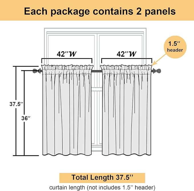 Royal Blue Sheer Curtains 36 Inch Length 2 Panels, Solid Voile Cafe Kitchen - Image 5