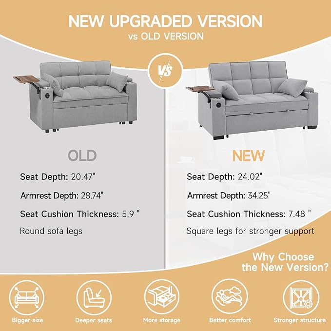 Auvsoce 65'' Chaise Lounge Chair Indoor, 3-in-1 Convertible Sofa Bed - Image 8