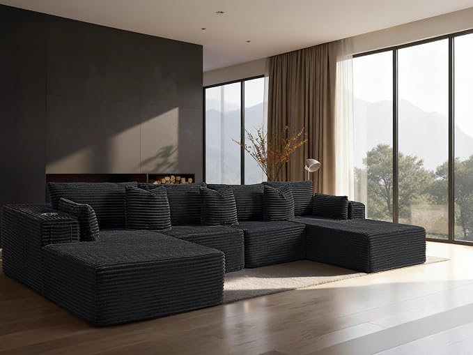 138" Cloud Sectional Couch, Comfort U Shaped Sofa by VYUXWO