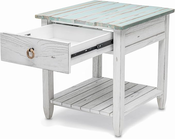 Sea Winds Trading Picket Fence End Table Distressed Bleu White Finish - Image 6