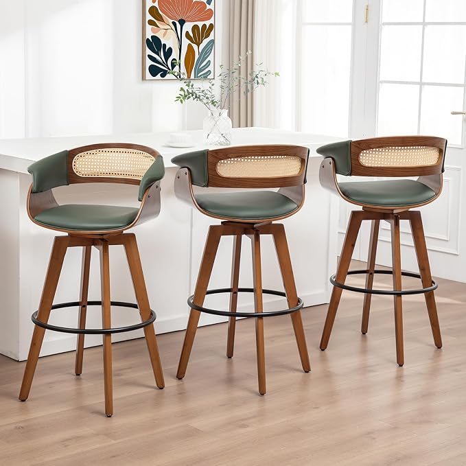Set of 3 Rattan Swivel Bar Stools by KUNZENTLIVING
