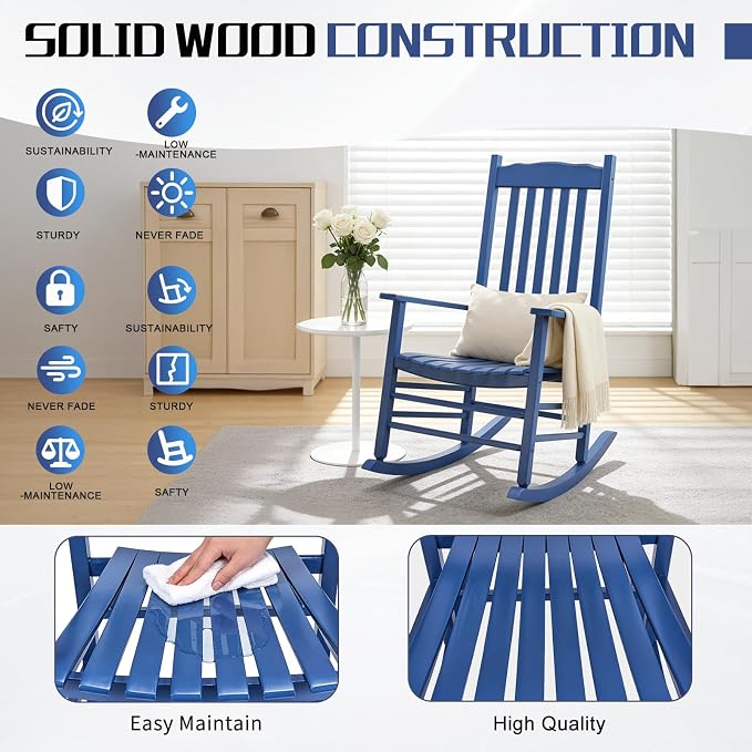 Outvita Outdoor Rocking Chair, Solid Wood High Back Rocker, All Weather Lounge - Image 7