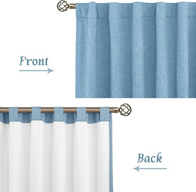 Blue 100% Blackout Linen Curtains 63 Inches - Image 8