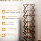Foldable Shoe Rack, Bamboo Vertical Shoe Organizer Tall - Image 4