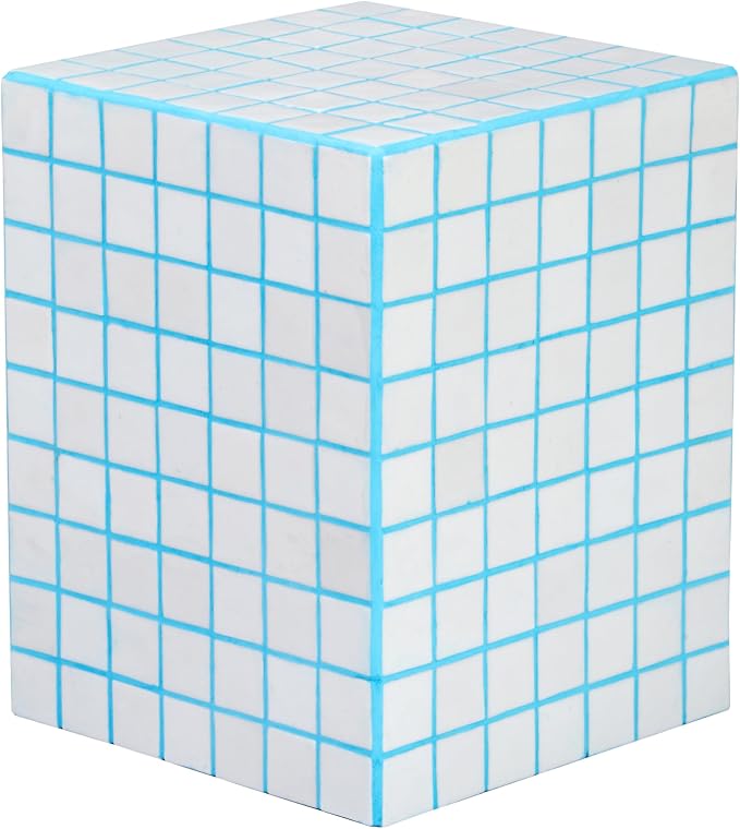 JONATHAN Y Callista 18-Inch White/Neon Blue Modern Ceramic Tiled Cube Side Table by JONATHANY