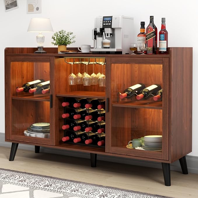 Auromie Wine Bar Cabinet with Led Light, Home Coffee Cabinet with Wine and - Image 2