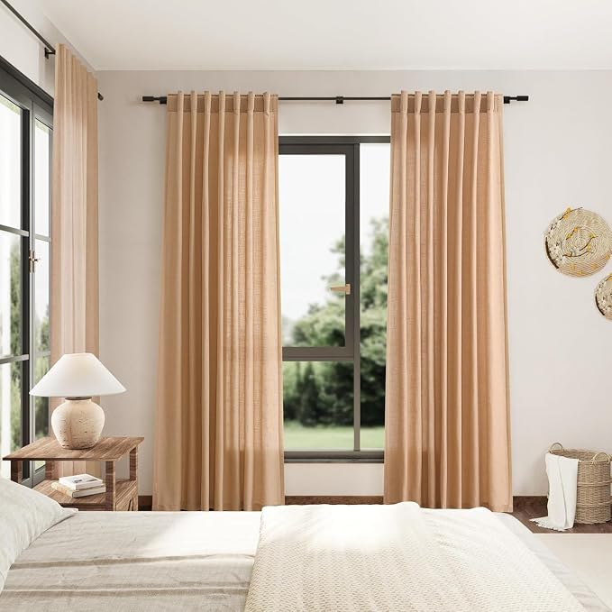 Camel Linen Curtains for Living Room Extra Long 112 Inches Long Back Tab Light - Image 7