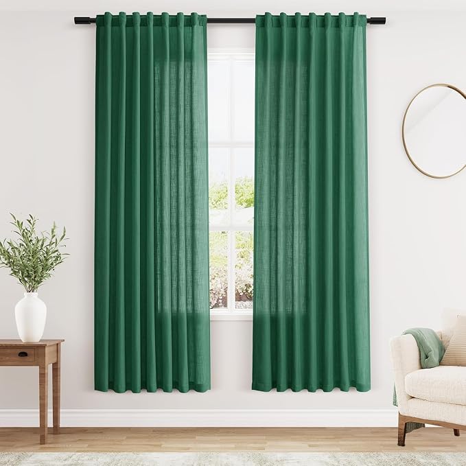 Dark Green Linen Curtains 72 Inch Length by Nanspring