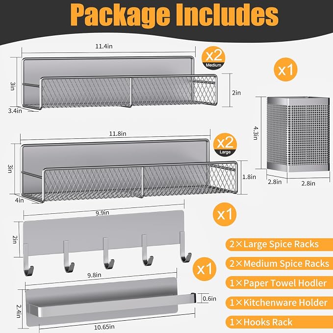 Magnetic Spice Rack for Refrigerator, 7 Pack 100% Metal Strong Magnet Shelves - Image 2