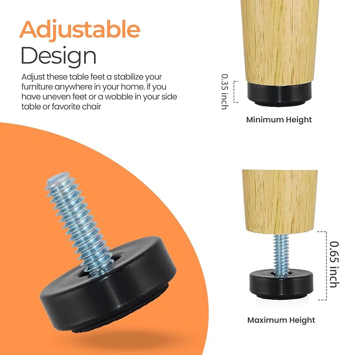 1/4-20 Adjustable Furniture Leveler, 12 Pack Rubber Leveling Feet Screws in - Image 5
