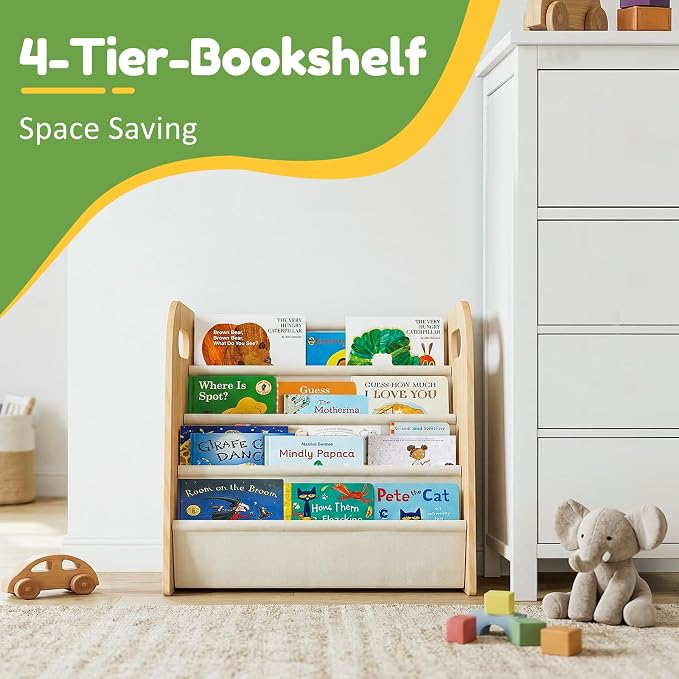 XiaZ Bookshelf for Kids Room Wooden Montessori Toddler Bookshelf Solid Pine - Image 4