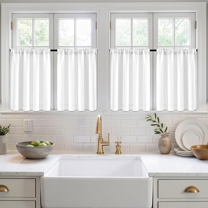 MIULEE Set of 4 Pure White 45 Inch Short Blackout Kitchen Window Curtains | - Image 7