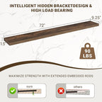 Acovy 72 Inch Floating Shelves, 3D Textured Wood Grain, Wooden Shelves - Image 3
