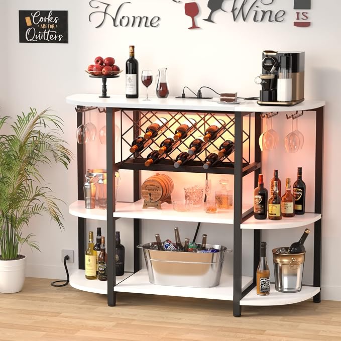Unikito Bar Table Cabinet with Charging Station, Wine Rack Table with LED Light - Image 2