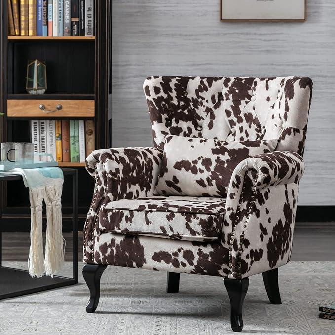 Set of 2 Mid-Century Modern Accent Chair, Velvet Armchair w/Tufted Back/Wood - Image 2