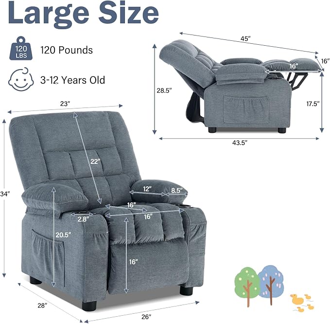 BOSMILLER Kids Recliner Chair， Push Back Toddler Recliner - Image 2
