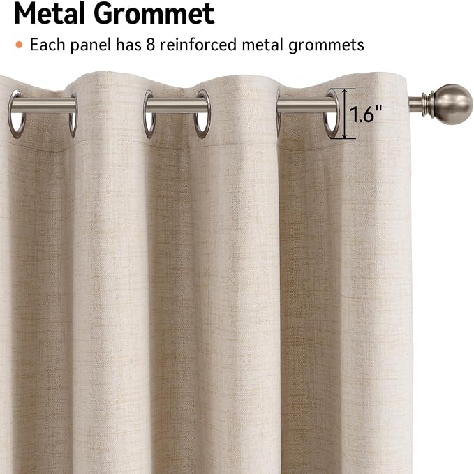 100% Blackout Linen Textured Curtains 96 Inch Long, Oatmeal | 100% Blackout - Image 6