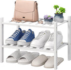 viewcare White Small Shoe Rack for Entryway, 2-Tier Bamboo Shoe Organizer for by VIEWCARE