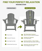 Outdoor Oversized Adirondack Rocking Chairs, All Weather HDPE Patio Rocking - Image 7