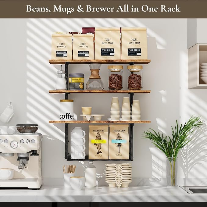 3 Tier Floating Shelf with Storage Baskets, Wall Mounted Bathroom Shelves Over - Image 7