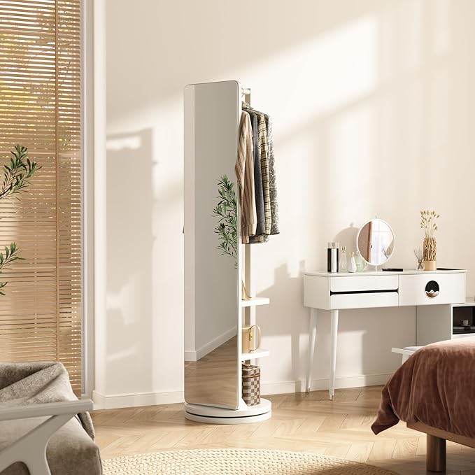 WoodsWhisper Full Length Mirror Coat Rack Solid Wood Floor Mirror 66"x12" Full - Image 3