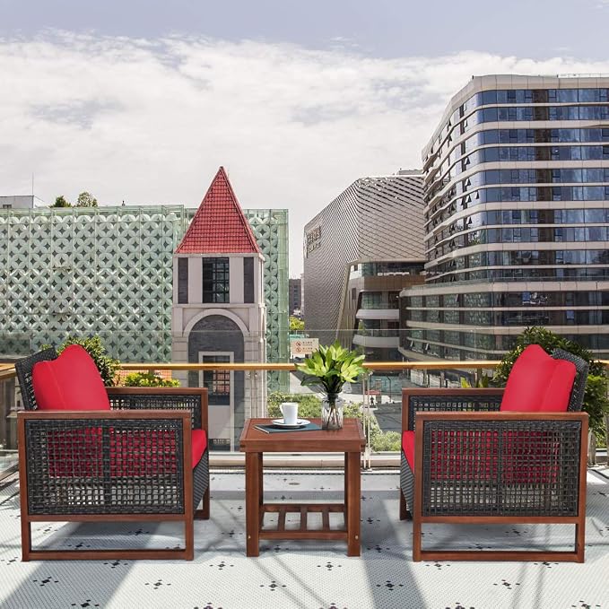 Tangkula 3 Pieces Patio Wicker Furniture Set, Rattan Outdoor Sofa Set - Image 4