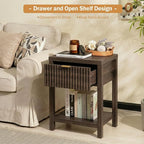 Fluted Night Stand with Golden Handle, Mid-Century Nightstands with Drawer - Image 6