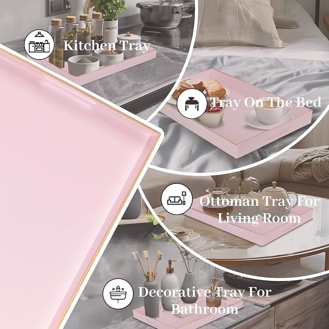 MAONAME Pink Serving Tray with Handles, Modern Decorative Tray - Image 7