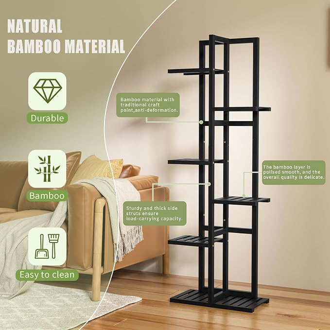 ROMGUAR CRAFT 6 Tier Bamboo Plant Stand Indoor, Wood Tall Flower Holder Corner - Image 5