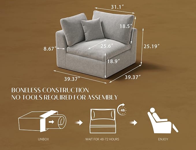 ohllob Corner Seat for Cloud Sectional Couches Living Room, Warm White - Image 2